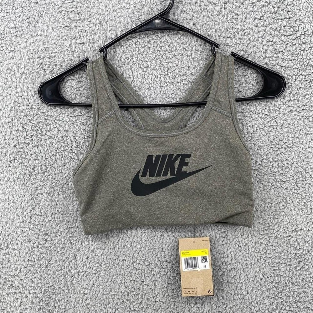 Nike Womens Swoosh Sports Bra Olive Green Training CN5262-091 Sz Small New